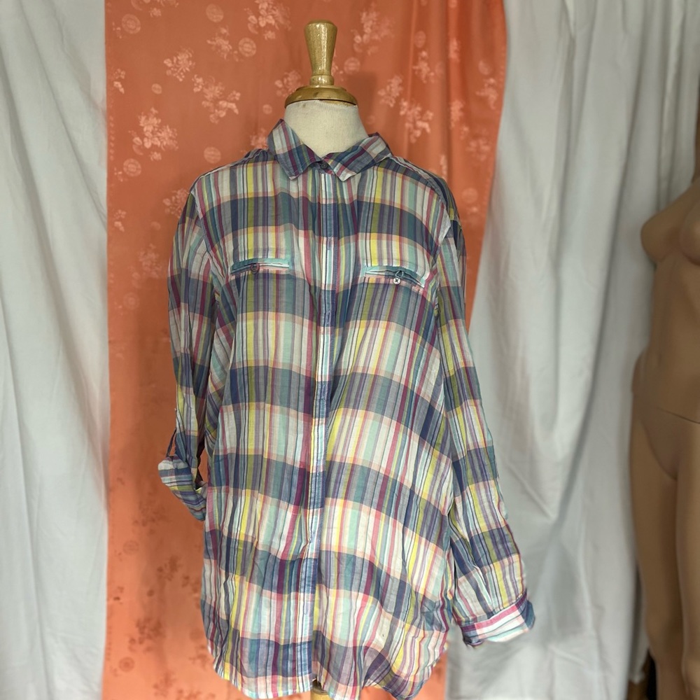 Old Navy plaid colorful button shirt size XXL